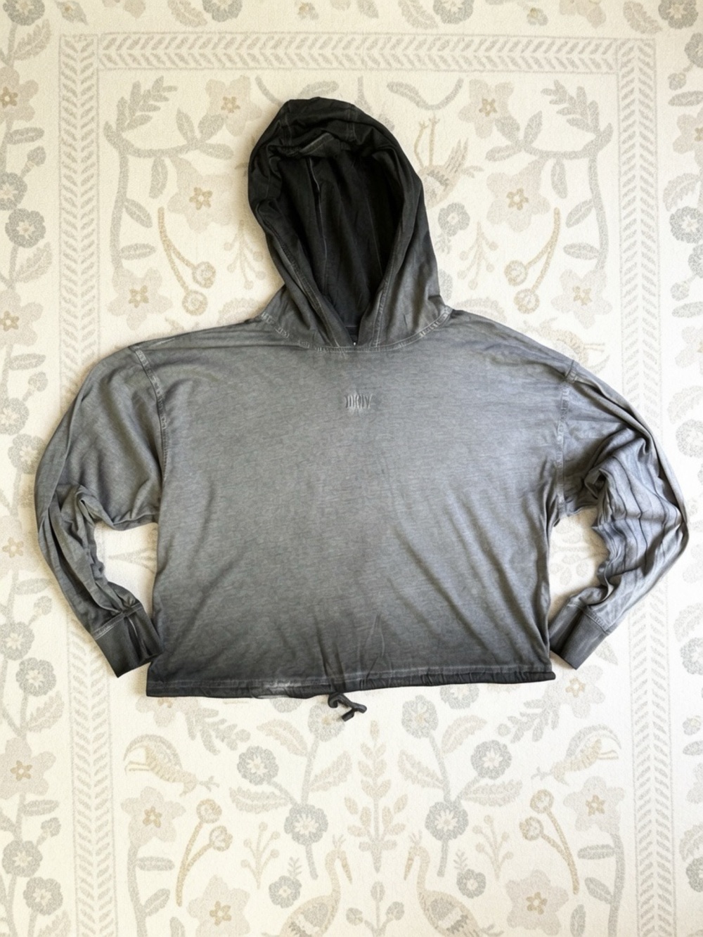 DKNY Sport Gray Ombre Cropped Hoodie Long Sleeve Top Sz S/P